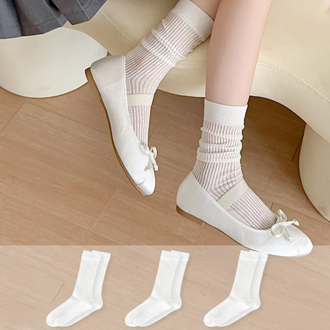 삭스판다 여성용 국산 시스루 골지 장목양말 3켤레