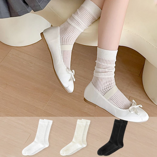 삭스판다 여성용 국산 시스루 골지 장목양말 3켤레