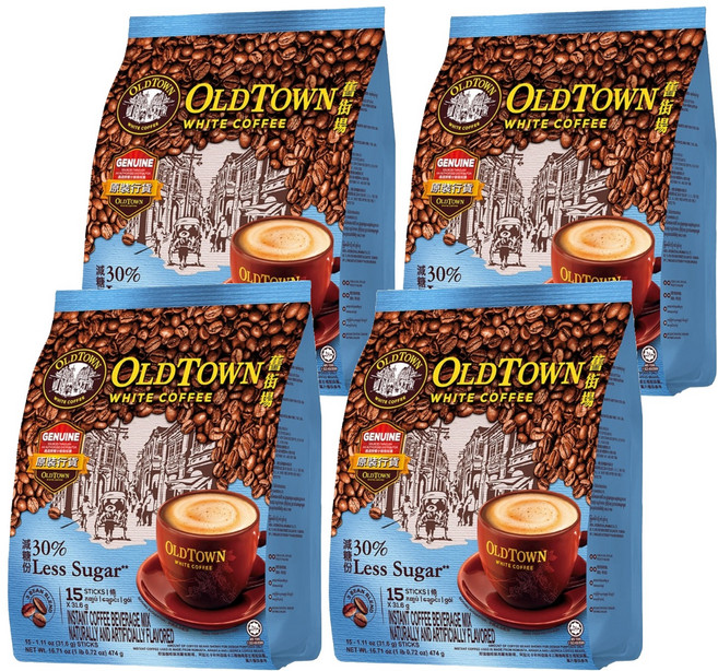 OLDTOWN WHITE COFFEE 舊街場白咖啡 3合1減糖白咖啡, 31.6g, 15條, 4袋