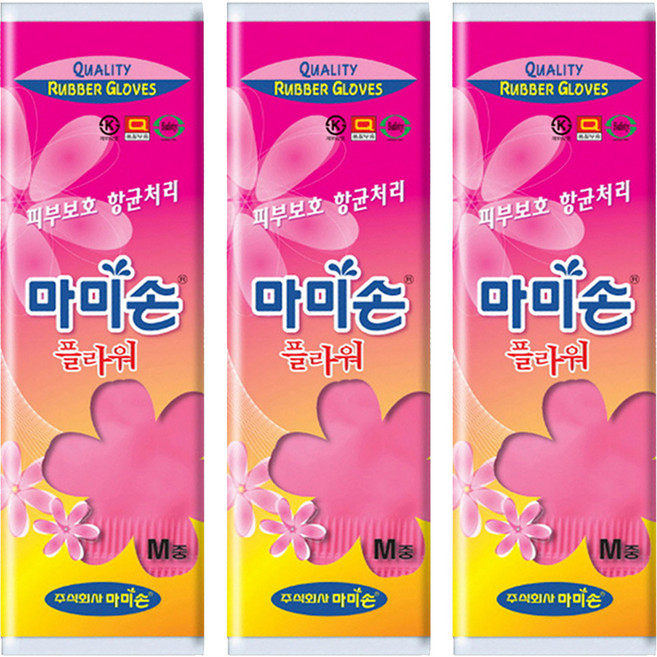 마미손 플라워 고무장갑, 중(M), 3개