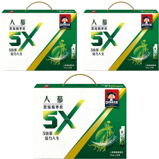 QUAKER 桂格 5X養氣人蔘禮盒, 15ml, 18包, 3盒