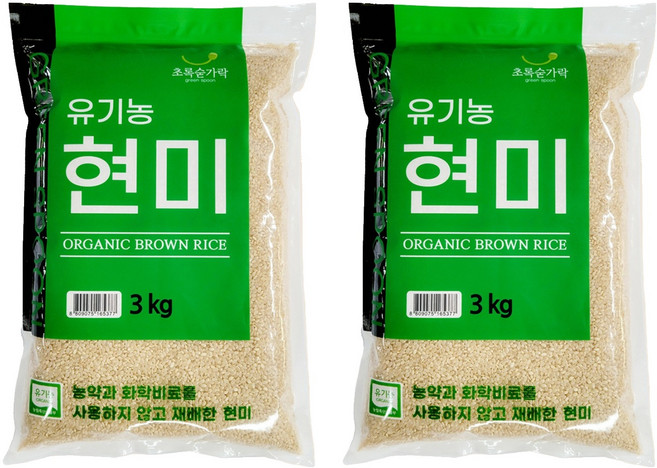 초록숟가락 유기농 현미, 3kg, 2개