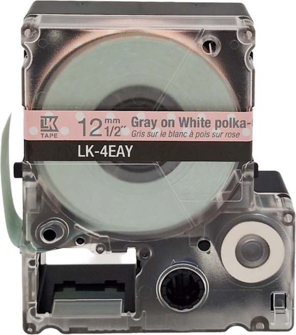 EPSON 台灣公司貨 標籤帶 LK-4EAY 12mm, 9m, 粉紅底白點灰字