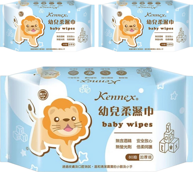 KENNEX 肯尼士 純水柔濕巾 加厚型 80抽, 80張, 3包