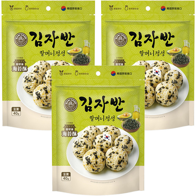 SUNI COOK 順伊奶奶 韓國酪梨油海苔酥, 40g, 3個