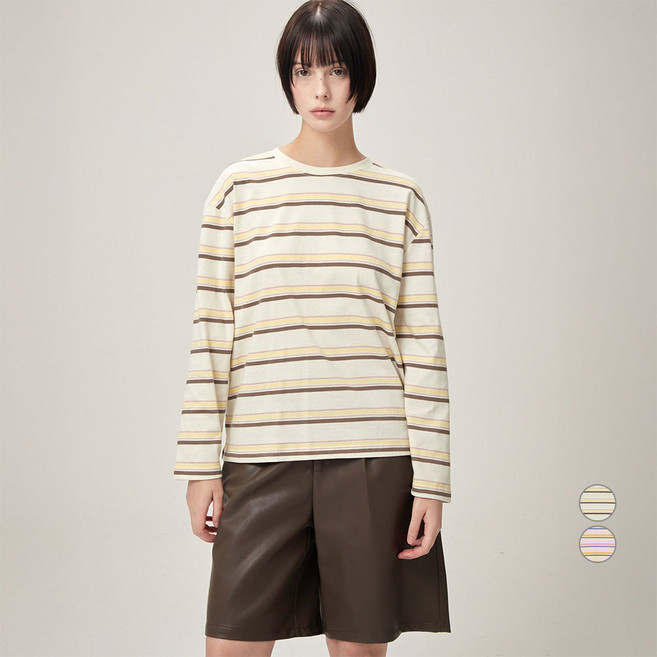 ELLE PARIS 여성용 레트로 스트라이프 긴팔 티셔츠