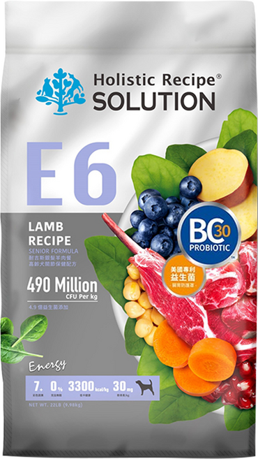 Holistic Recipe SOLUTION 耐吉斯 高齡犬關節保健配方無穀乾糧 E6, 2.04kg, 1袋, 銀髮羊肉餐