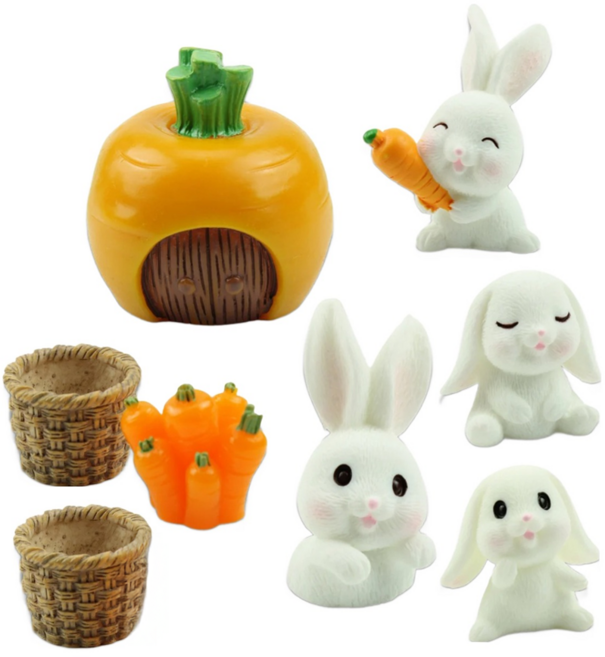 Morning Scent 蘿蔔村兔子迷你公仔 3 x 4cm 白色 8入, 1組