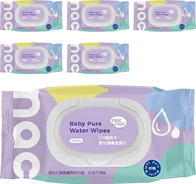 nac nac EDI 嬰兒潔膚柔濕巾 掀蓋式, 6包, 80張, 250gsm