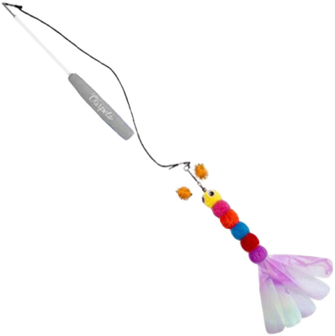 OurPets 二節式 伸縮逗貓棒, 多色 毛茸球毛毛蟲, 1個