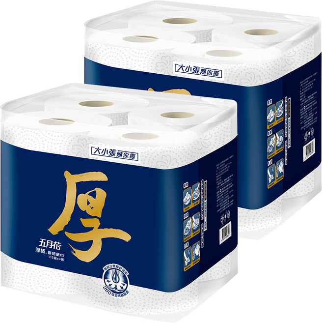 五月花 厚棒捲筒式廚房紙巾, 4捲, 2袋