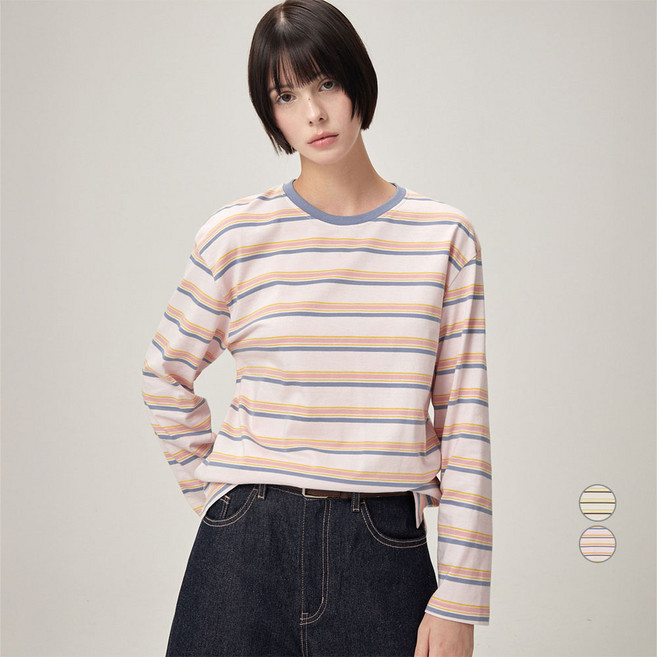 ELLE PARIS 여성용 레트로 스트라이프 긴팔 티셔츠