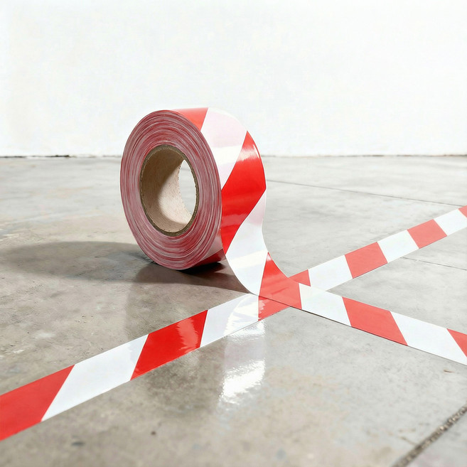 바닥라인 마킹 테이프 적색 + 백색 50mm x 33m, 1개