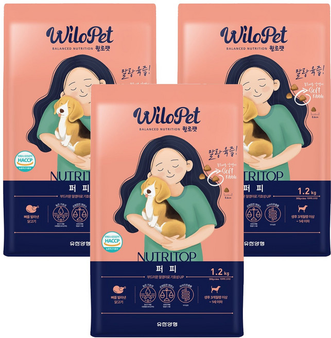 윌로펫 퍼피 뉴트리탑 소프트 사료, 닭, 1.2kg, 3개