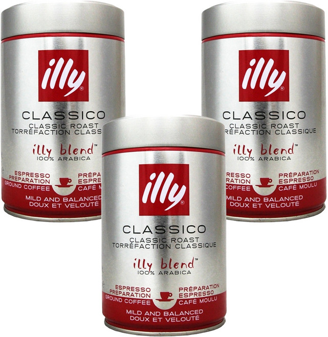 illy 意利 中烘培濾泡咖啡粉 250g 口感醇厚 香氣濃郁 100%阿拉比卡咖啡豆, 3罐, 研磨咖啡粉