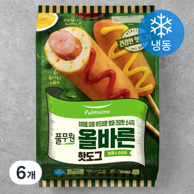 풀무원 올바른 핫도그 개별 (냉동), 75g, 7개입, 6개