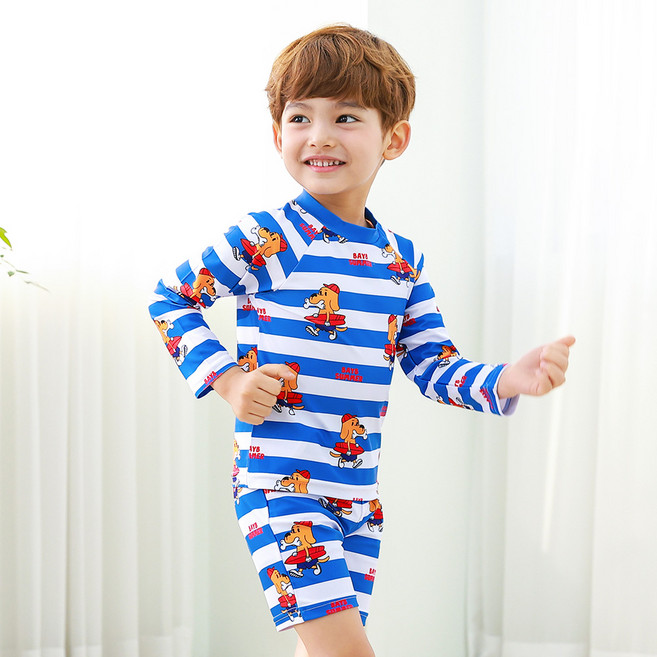 bayb 아동용 파피용 래쉬가드 상하의 + 수영모 세트