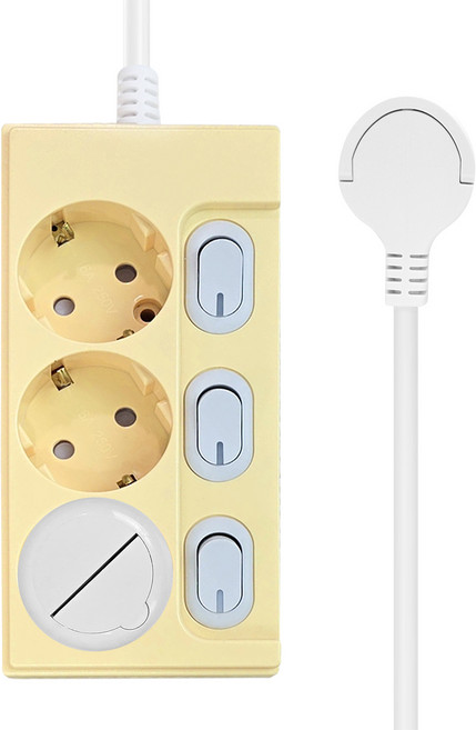 원스탑 제로갭 슬림 납작 컬러 개별 스위치 멀티탭 3구 16A + 안전커버 세트, 1.5m, 버터옐로우, 1세트