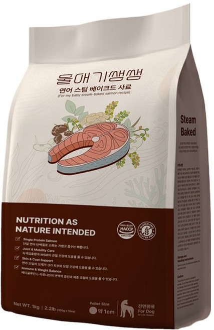 디어랩스 전연령 강아지 울애기쌩쌩 스팀베이크드 사료, 연어, 1kg, 1개