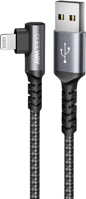 CODEWAY 90度 USB A to Lightning 快充充電線, 3m, 灰色, 1條