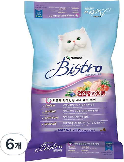 뉴트리나 고양이 비스트로 기능성 사료, 헤어볼, 6kg, 6개