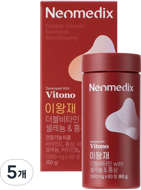 네오메딕스 이왕재 비타민C 플러스 홍삼 셀레늄 정제형 60g, 5개, 60정