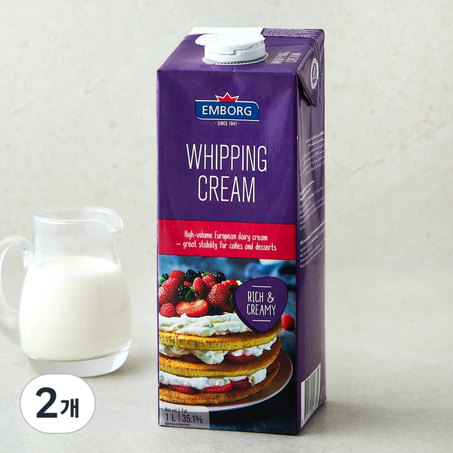 엠보그 휘핑크림, 2개, 1L - 쿠팡