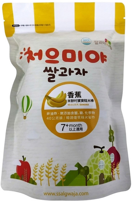 Ssalgwaja 米餅村 糙米棒 7個月以上適用, 香蕉, 40g, 1包