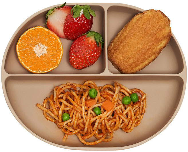 마더케이 허그 이유식 3구 흡착식판, 베이지, 1개