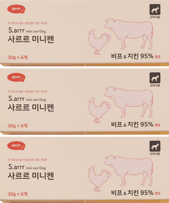 동원아르르 강아지 사르르 미니캔 독 6p, 비프 + 치킨, 180g, 3개