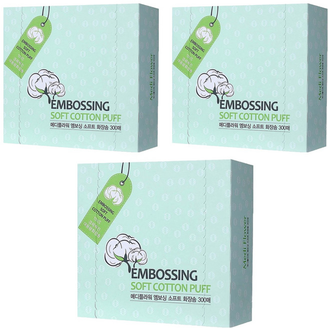 MediFlower 柔軟壓紋化妝棉, 300入, 3盒