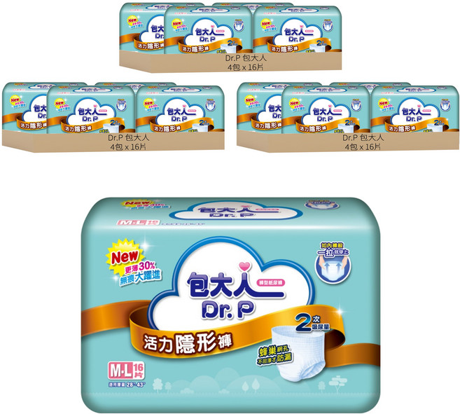 Dr.P 包大人 活力隱形褲, M~L(腰圍28~43吋), 16片, 12包