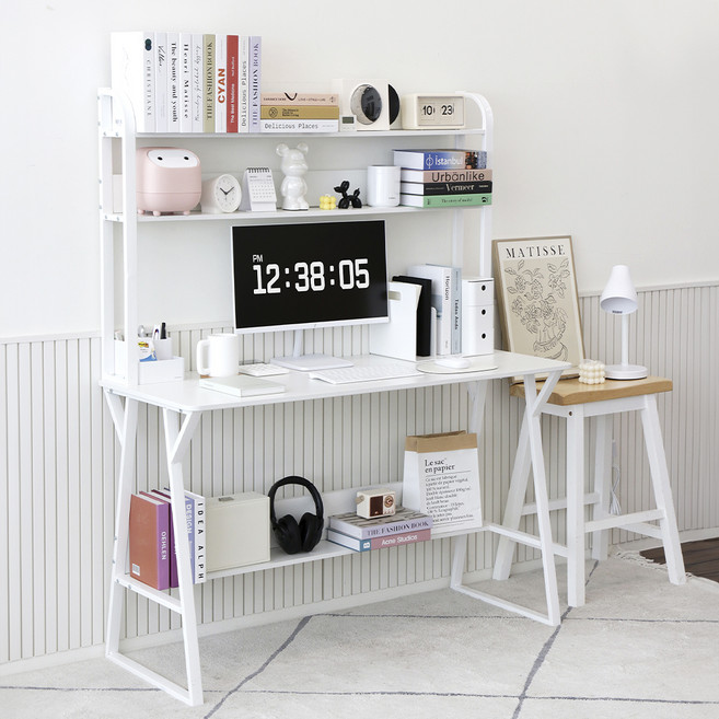 코멧 수납 선반형 철제 책상 1000, 화이트