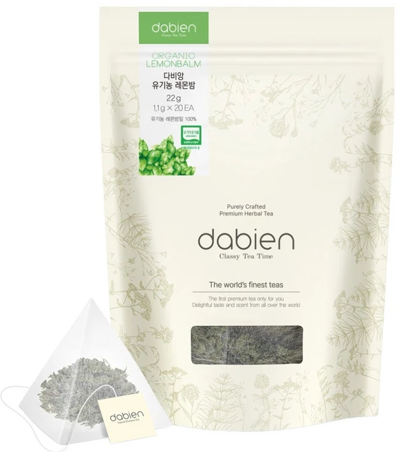다비앙 유기농 레몬밤 차 생분해 티백, 1.1g, 20개입, 1개 - 쿠팡
