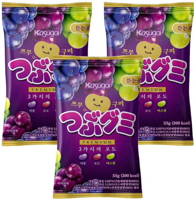 카수가이 쯔부구미 3가지의 포도 젤리, 3개, 55g