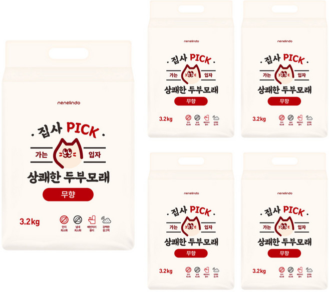 네네린도 고양이 집사픽 상쾌한 대용량 두부모래 가는입자, 3.2kg, 5개, 오리지널