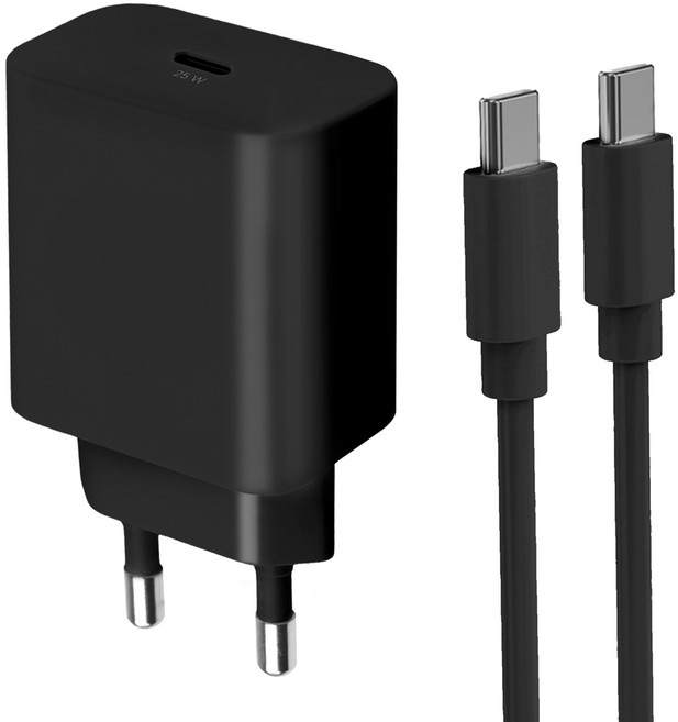 홈플래닛 25W PPS PD 3.0 초고속 충전기 + CtoC 케이블 1.2m, 블랙, 1개