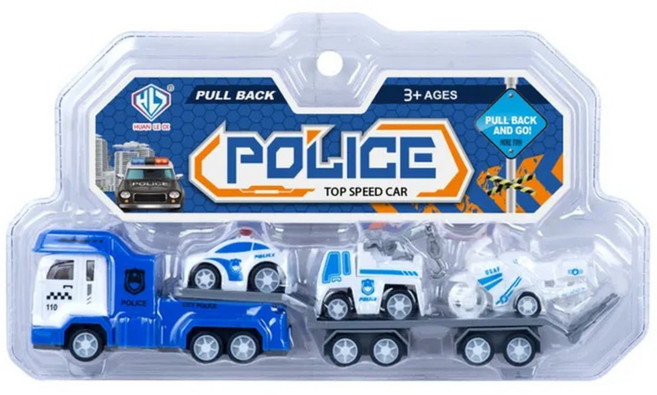 迴力警察拖車大隊玩具套裝 3+ Ages POLICE TOP SPEED CAR, 1組