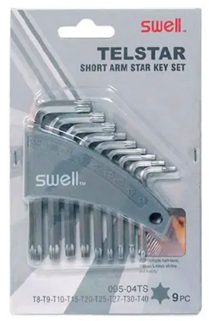 swell 星型實心平面 短六角扳手 9支組 095-04, 1組