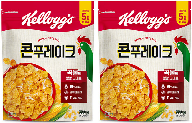 켈로그 콘푸레이크 시리얼, 530g, 2개