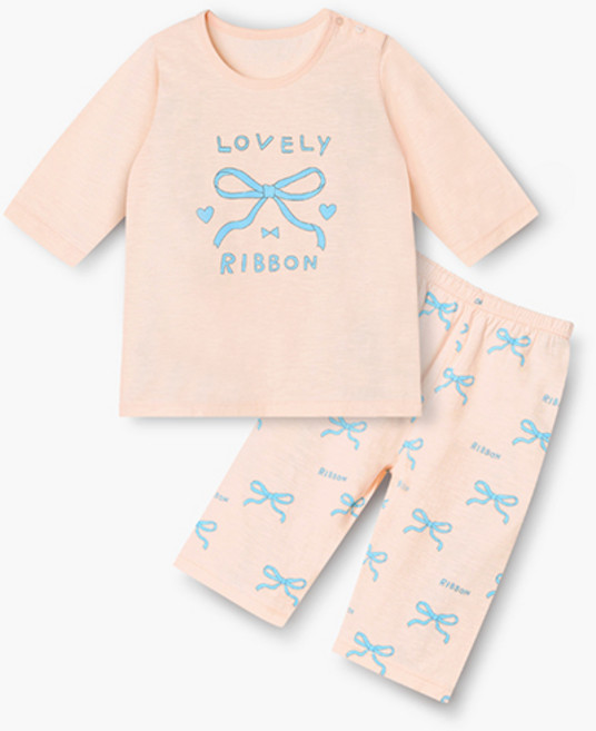 유니프랜드 아동용 쁘띠리본 7부내의 면 상하의 세트