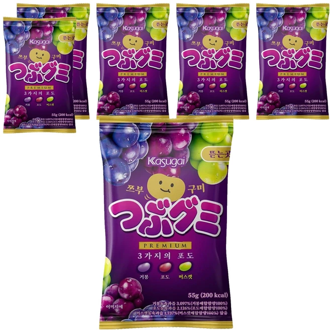 카수가이 쯔부구미 3가지의 포도 젤리, 6개, 55g - 쿠팡