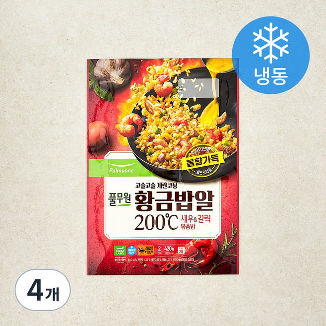 풀무원 고슬고슬 계란코팅 황금밥알 200도 새우 & 갈릭 볶음밥 2인분 (냉동), 420g, 4개