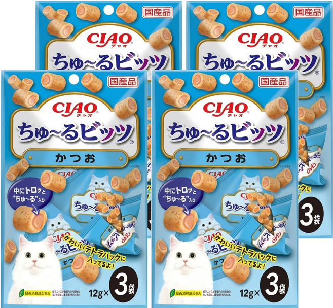 INABA CIAO 啾嚕 夾心肉泥捲, 鰹魚, 36g, 4袋