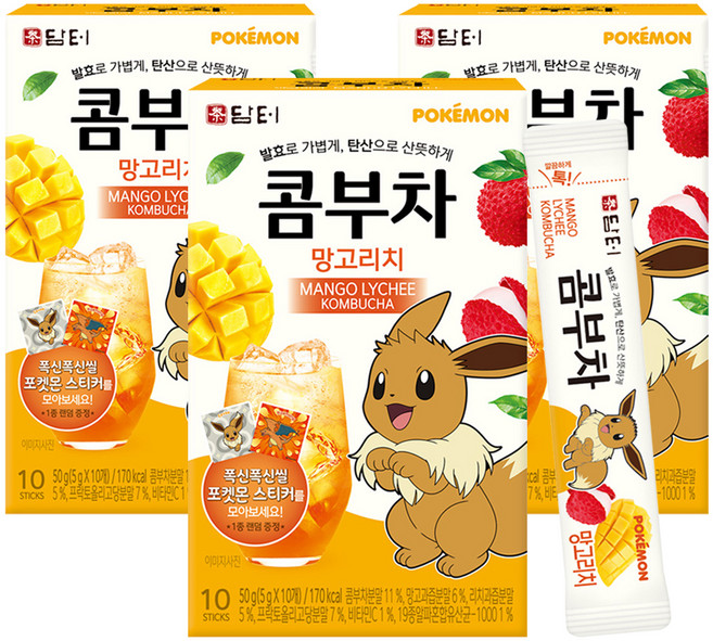 담터 포켓몬 콤부차 망고리치, 5g, 10개입, 3개