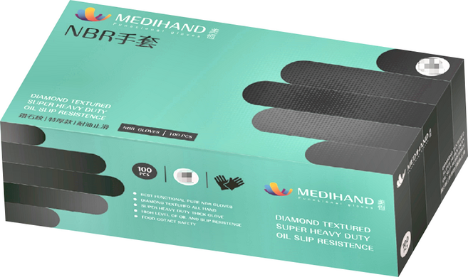 MEDIHAND 美恆 NBR鑽石紋手套 特厚款 100入 黑色 全掌止滑 耐油 食品級, M, 1盒