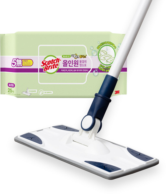 스카치브라이트 베이직 막대걸레 표준형 + 올인원 물걸레 청소포 25매, 1세트