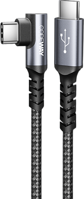 CODEWAY 90度 USB C to USB C 快充充電線, 0.5m, 灰色, 1條