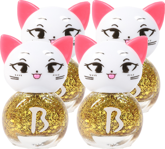 바블리 키즈네일 냥이 스티커형식 어린이매니큐어, 골드블링핑, 4개