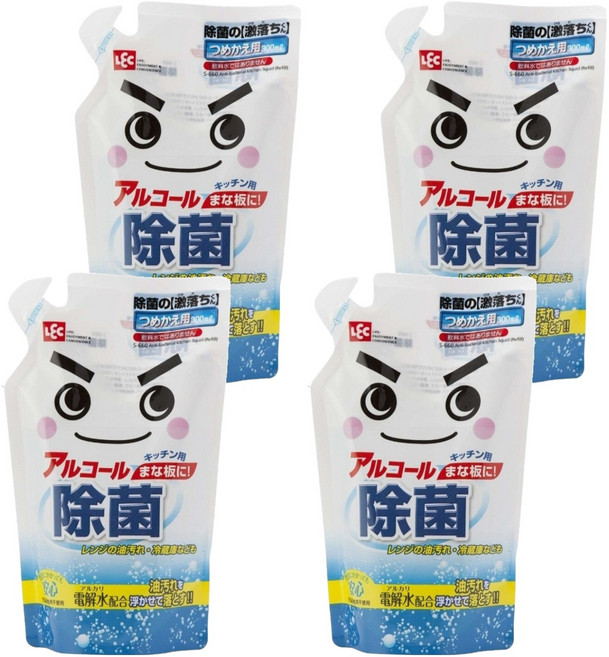 LEC 激落君 防菌電解水抗菌劑 補充包 300ml 廚房清潔 適用於砧板, 4包